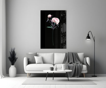 Pink Peony Botanical Study Glass Wall Art