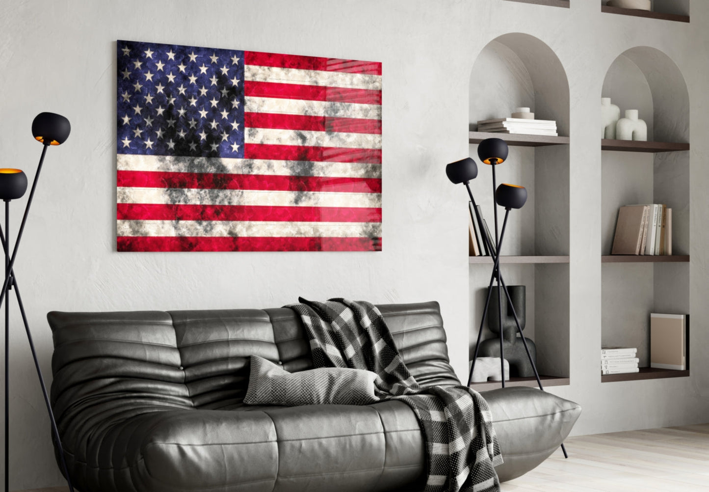 Distressed Grunge American Flag Glass Wall Art