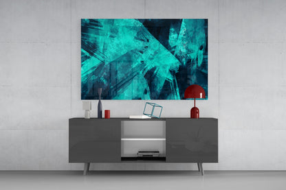 Turquoise Ice Brushstrokes Glass Wall Art