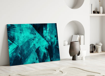 Turquoise Ice Brushstrokes Glass Wall Art