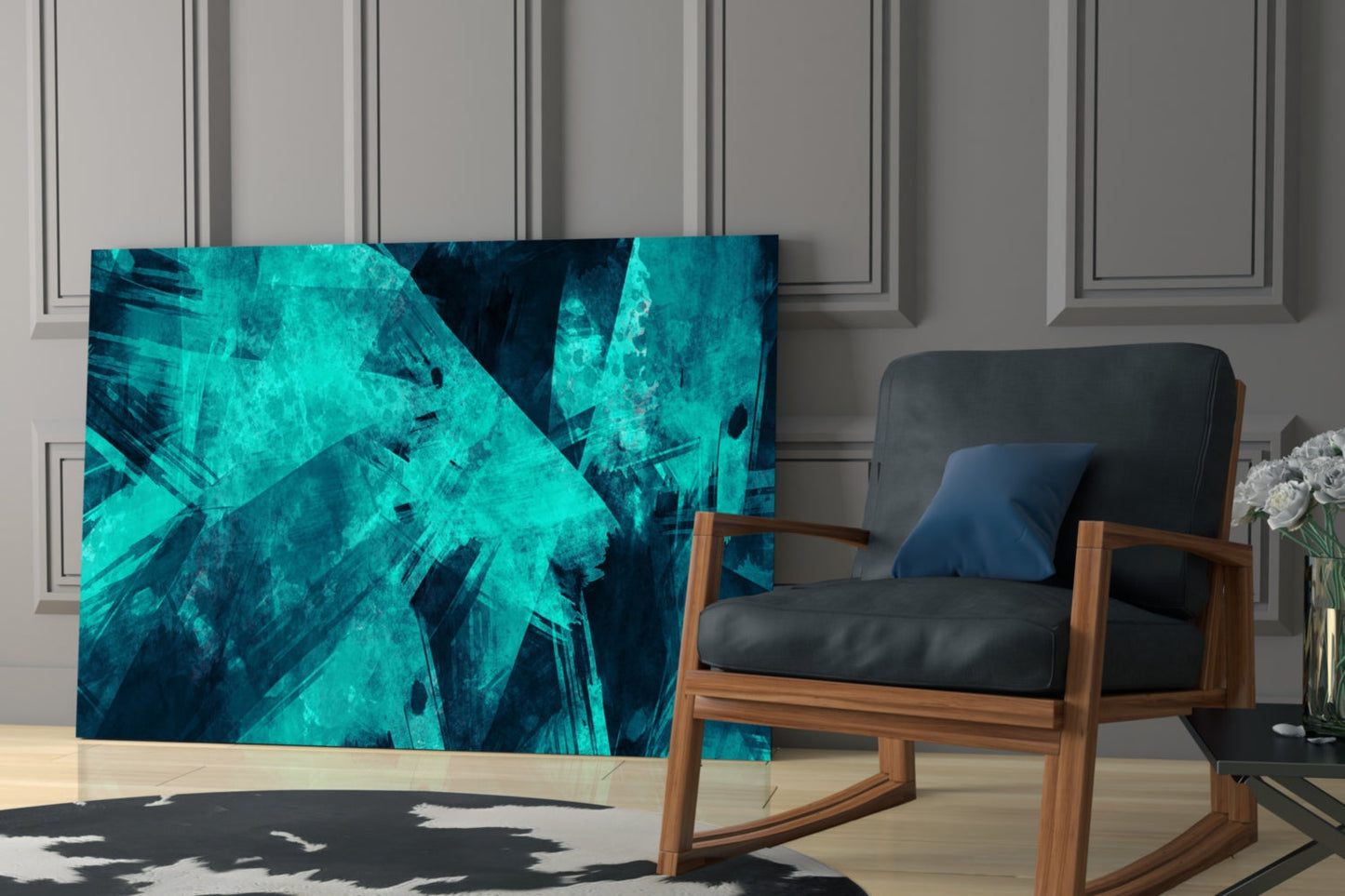 Turquoise Ice Brushstrokes Glass Wall Art
