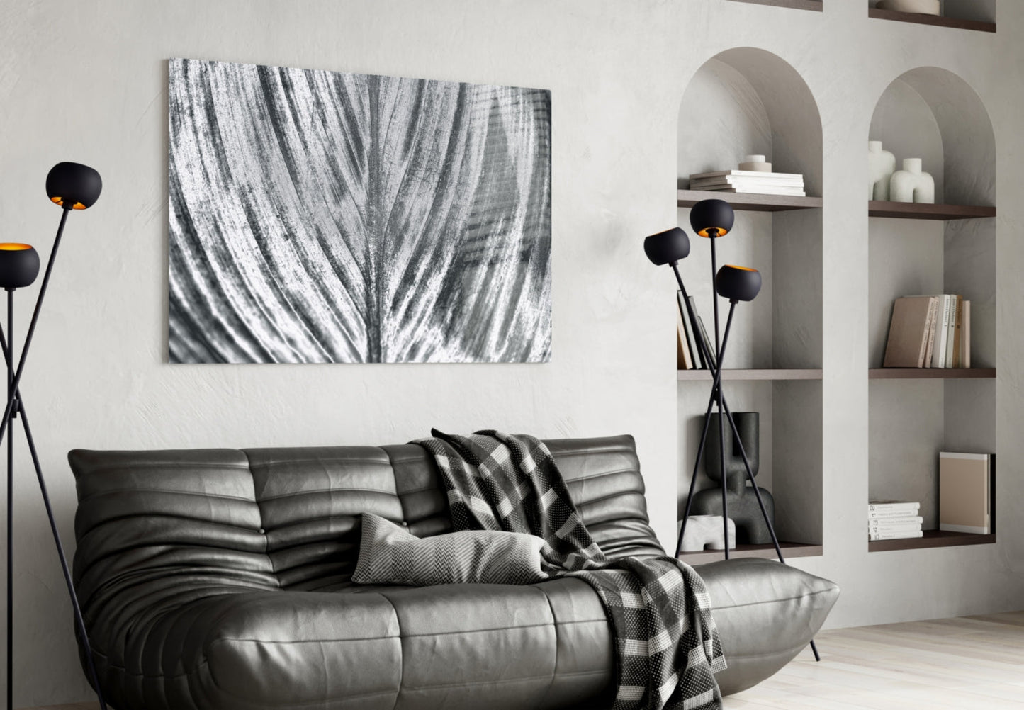 Silver Brushed Leaf Glass Wall Art