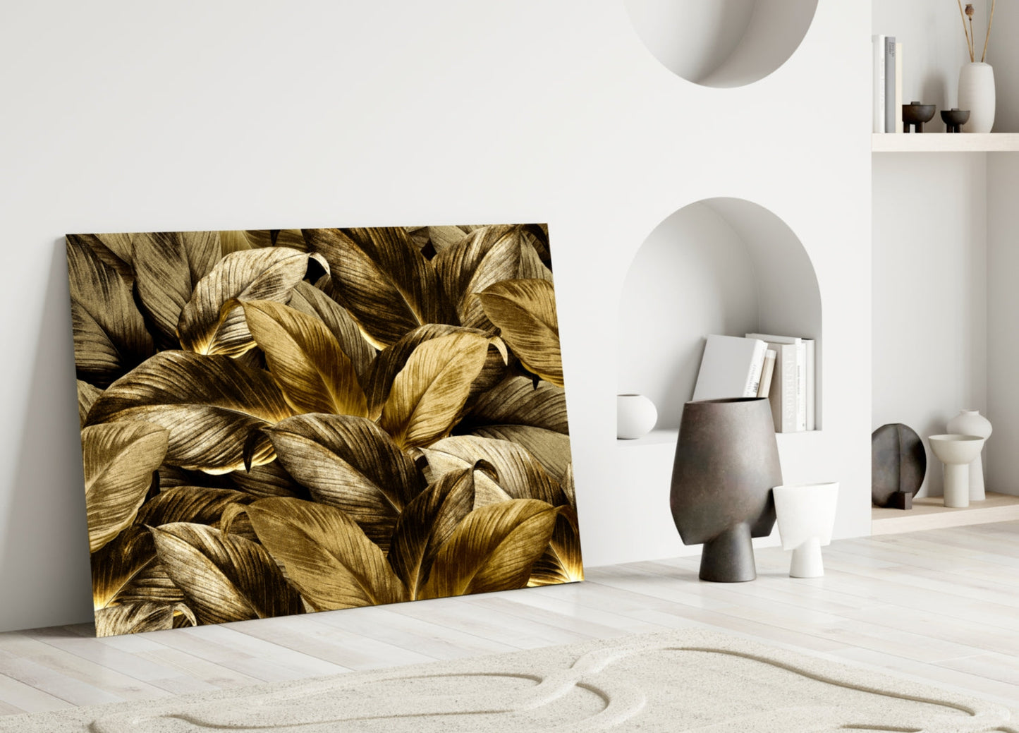 Pale Golden Layered Yellow Leaf Bed Glass Wall Art