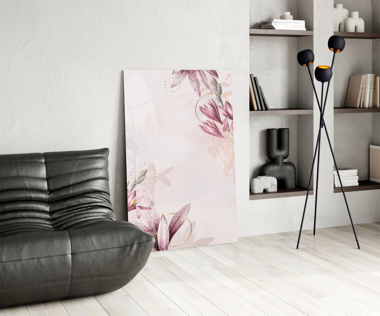 Pink Flower Pattern Glass Wall Art