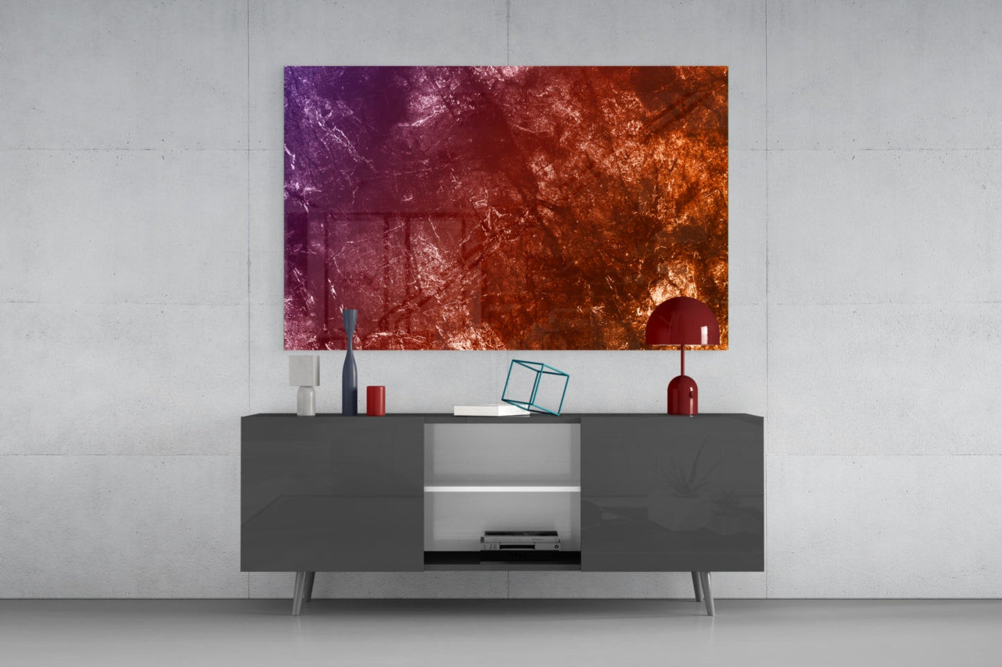 Purple To Orange Fiery Grunge Abstract Glass Wall Art