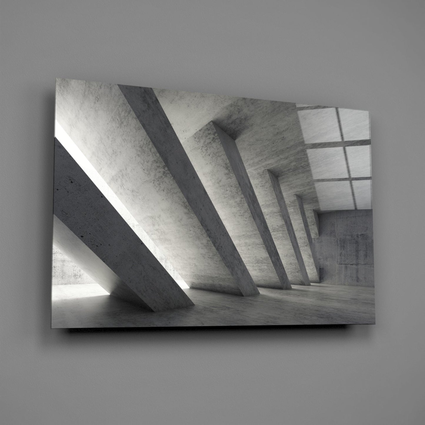 Slanted Concrete Columns Interior Glass Wall Art