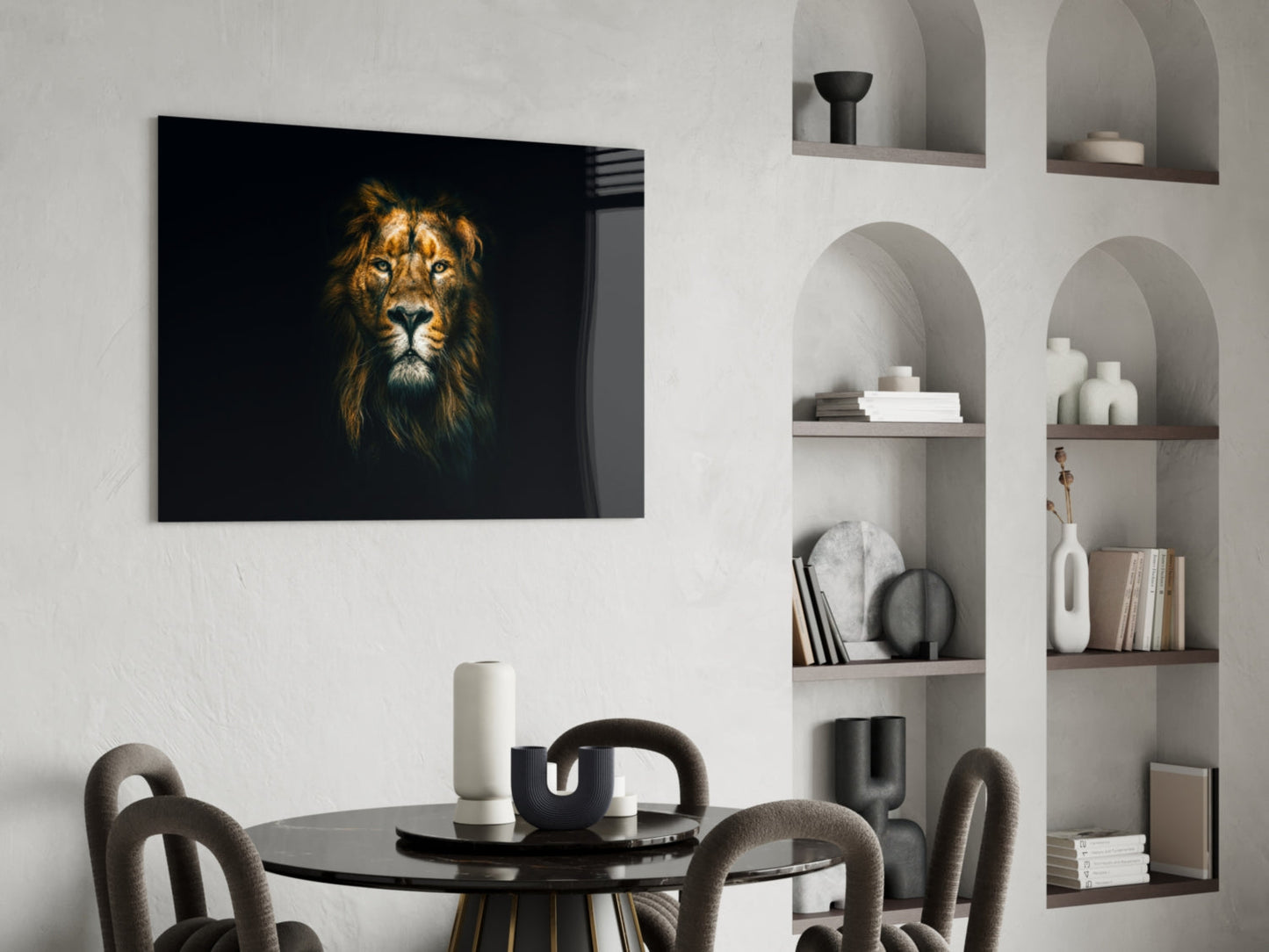 Golden Lion Head Dark Glass Wall Art