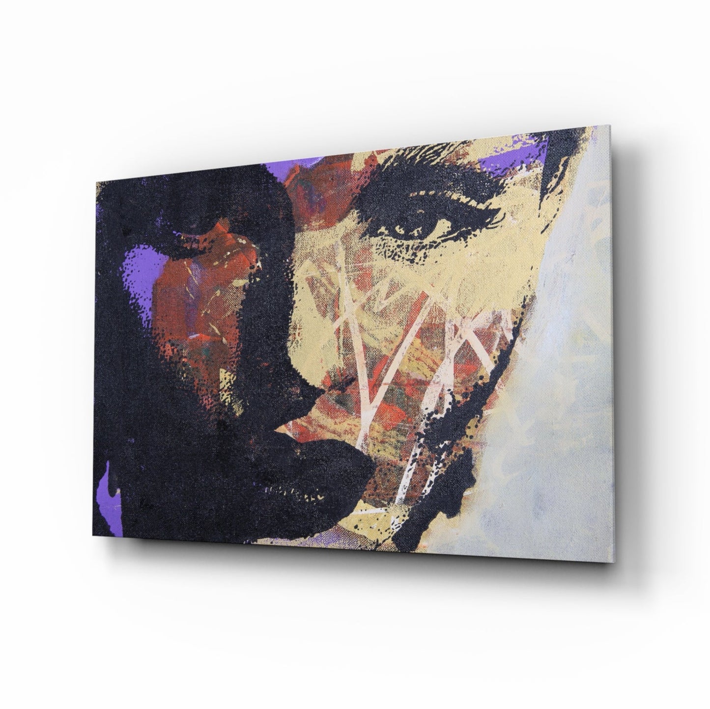 Purple Gold Grunge Face Glass Wall Art