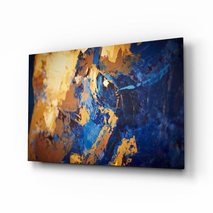 Blue and Gold Impasto Glass Wall Art