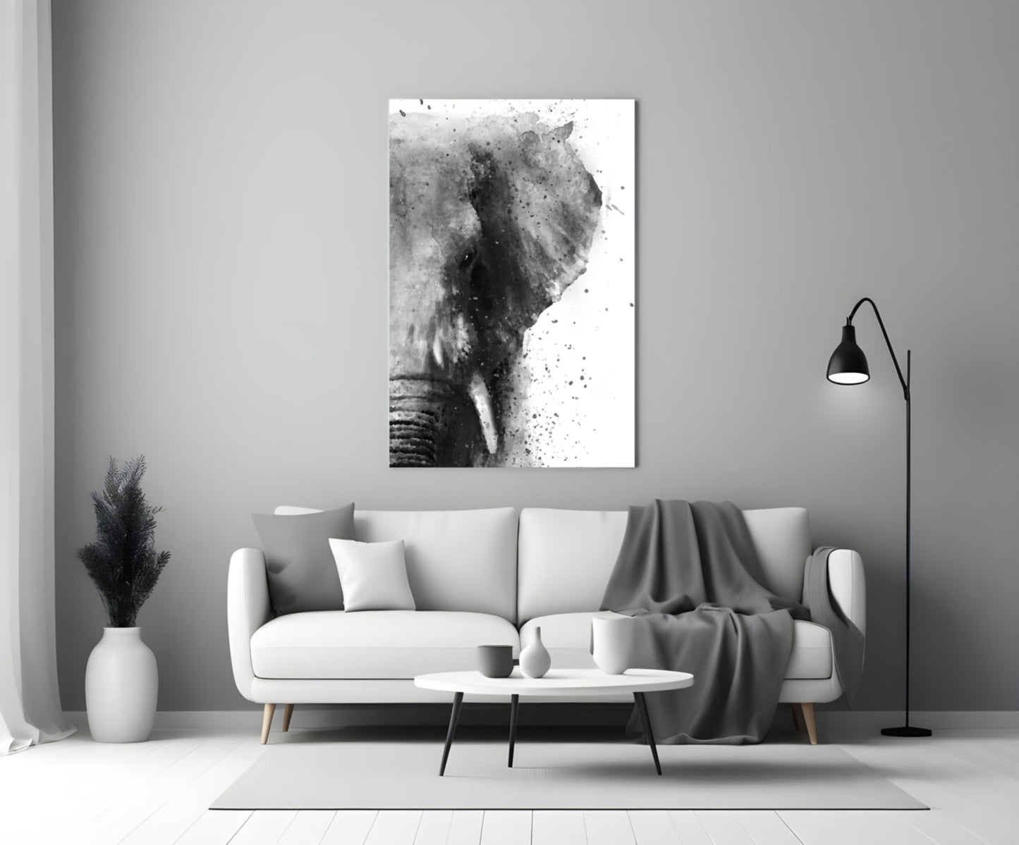 Ink Splatter Elephant Head Glass Wall Art