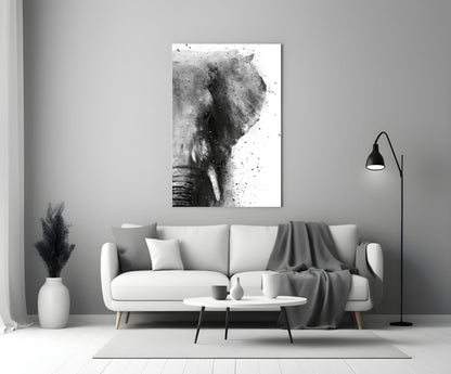Ink Splatter Elephant Head Glass Wall Art