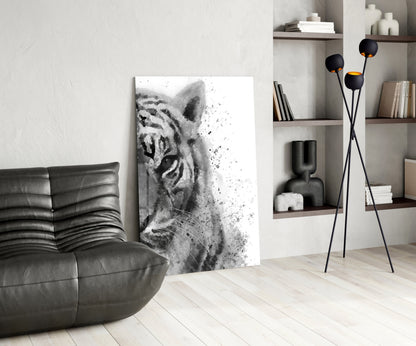 Ink Splatter Tiger Head Glass Wall Art