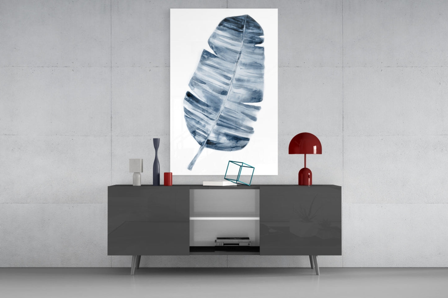 Indigo Watercolor Banana Leaf Glass Wall Art