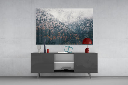 Misty Autumn Forest Slope Glass Wall Art