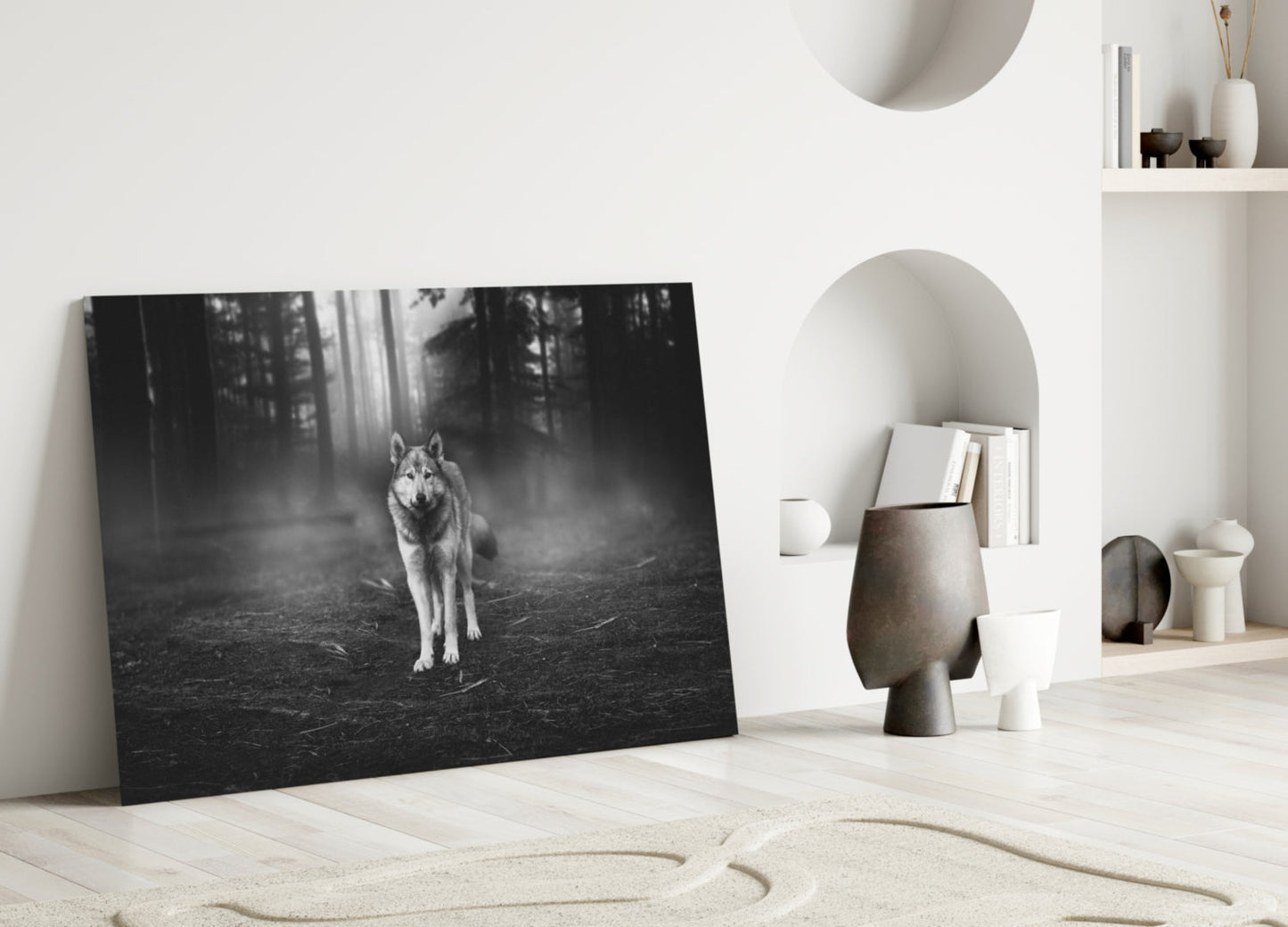 Misty Forest Wolf Glass Wall Art