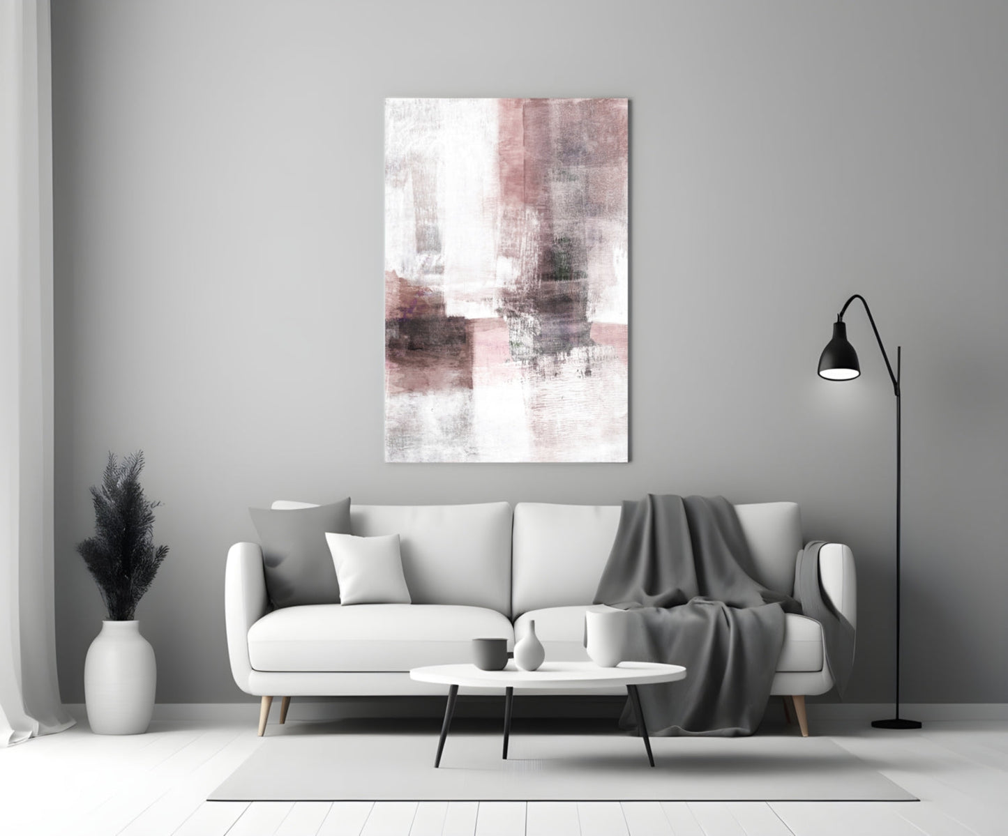 Blush Gray Minimalist Blocks Glass Wall Art
