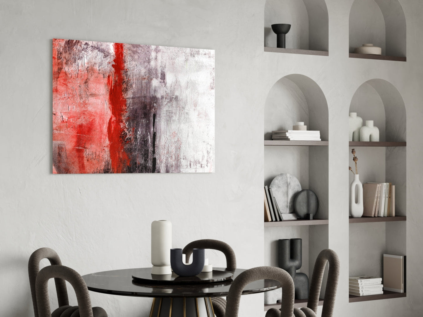 Crimson Stripe Gray Texture Glass Wall Art