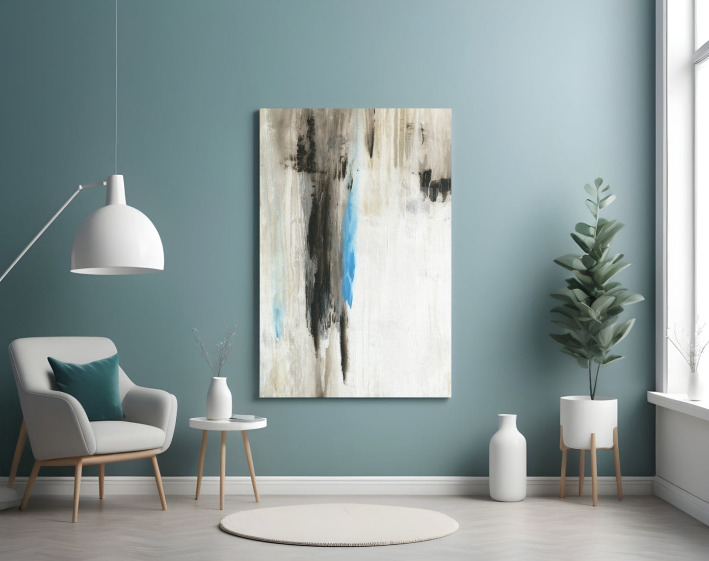 Turquoise Accent Neutral Drip Glass Wall Art