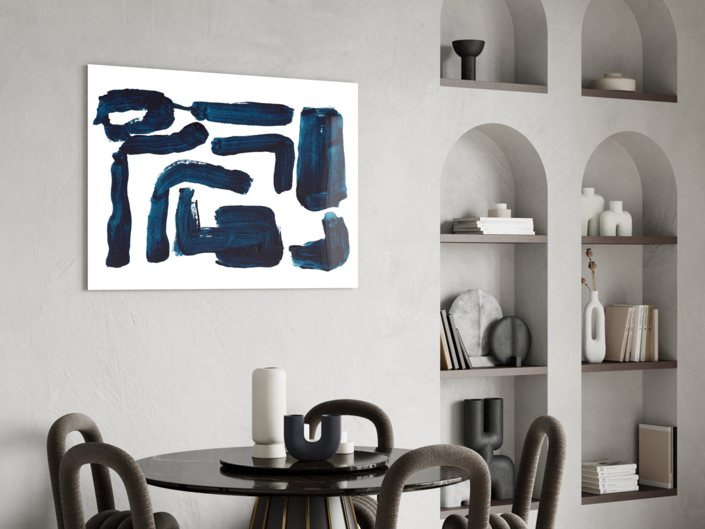 Indigo Blocky Ink Strokes Glass Wall Art