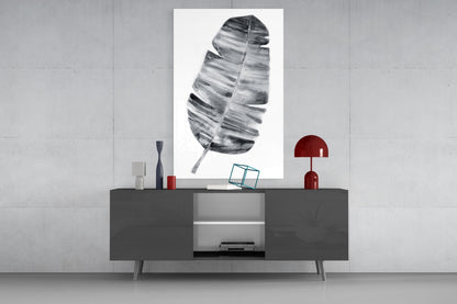 Monochrome Banana Leaf Glass Wall Art
