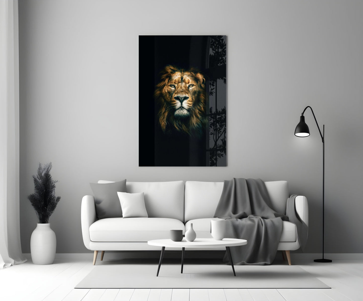 Golden Mane Lion Portrait Glass Wall Art