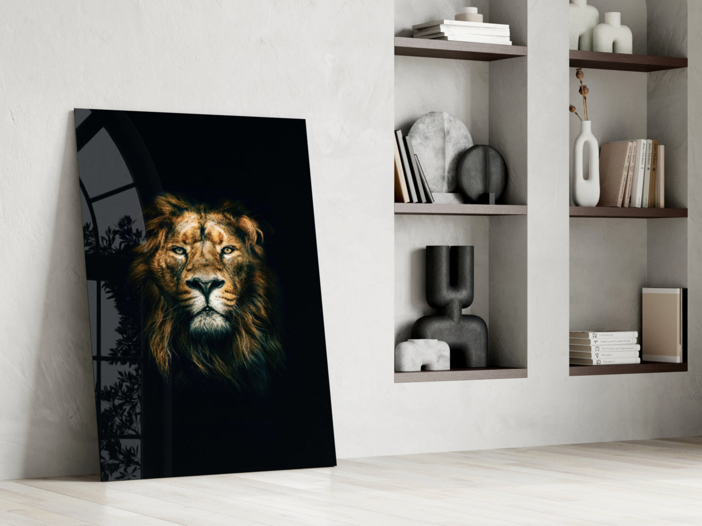 Golden Mane Lion Portrait Glass Wall Art
