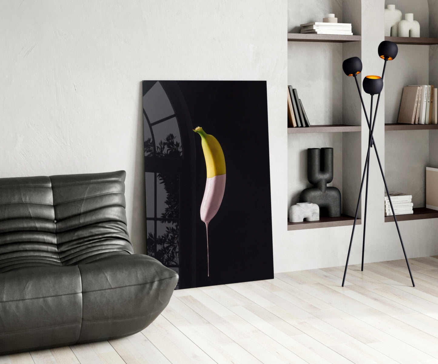 Half Dipped Pink Paint Banana Glass Wall Art