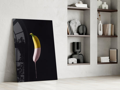 Half Dipped Pink Paint Banana Glass Wall Art