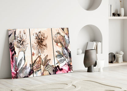 Soft Pastel Peony Panels Glass Wall Art