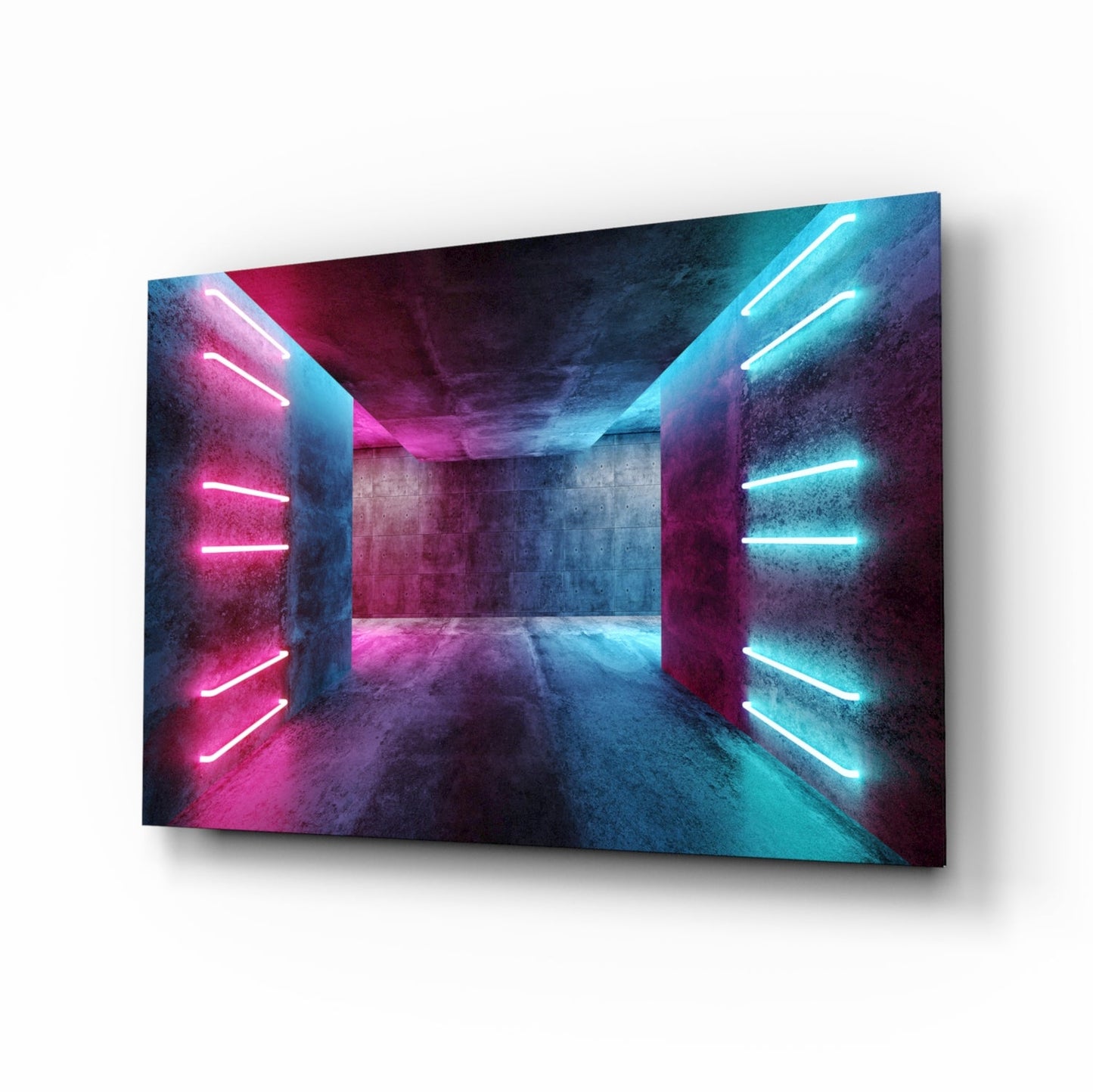 Pink Blue Neon Concrete Room Glass Wall Art
