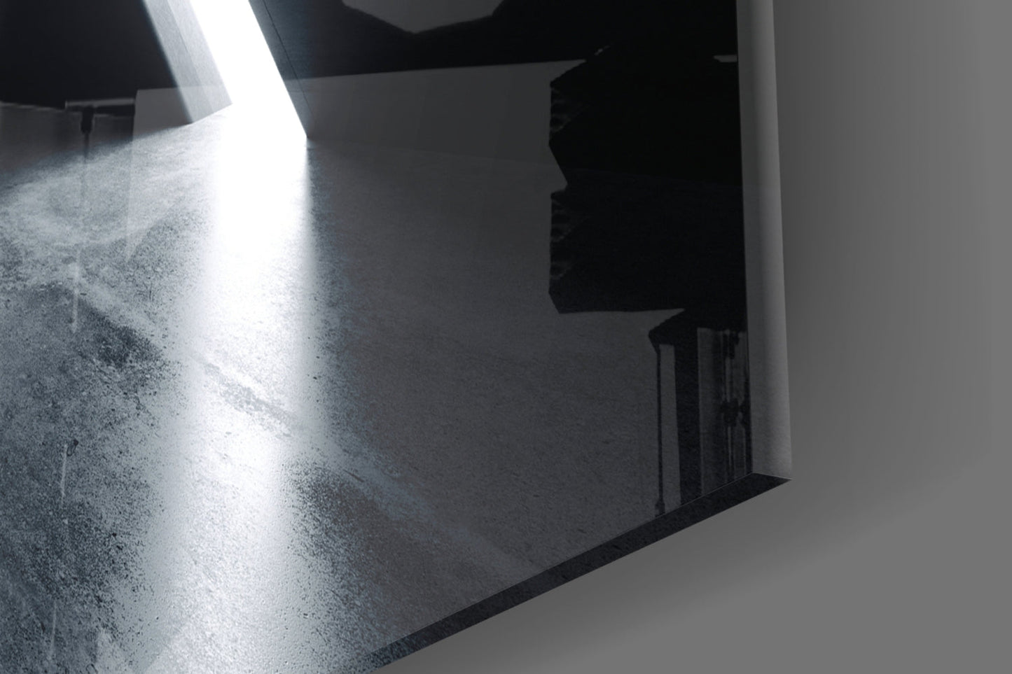 Dark Triangle Corridor With Neon Light Glass Wall Art
