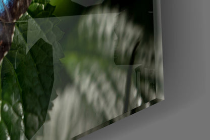 Blue Morpho on Leaves Butterfly Glass Wall Art