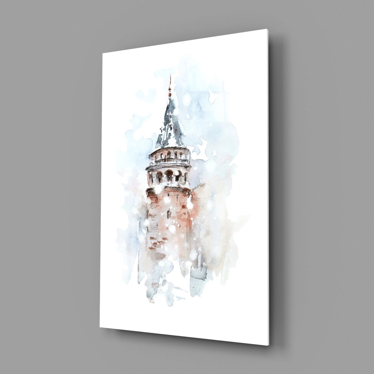 Soft Watercolor Galata Tower Glass Wall Art