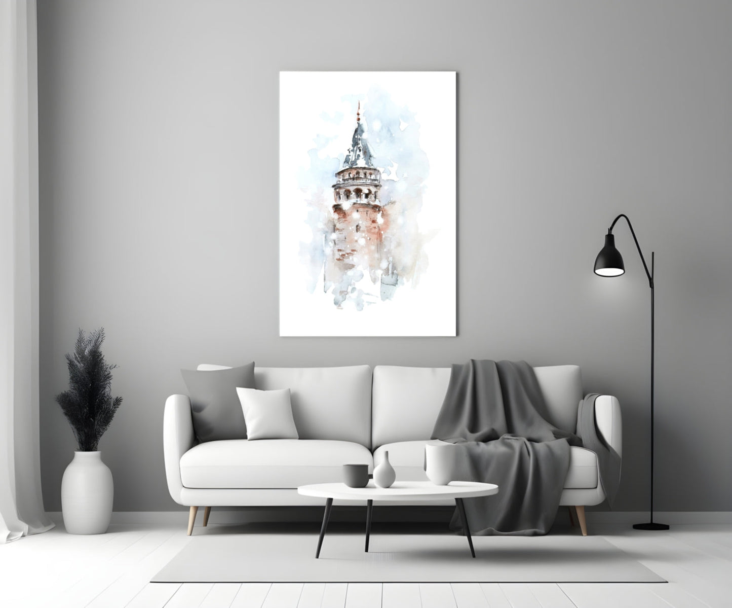 Soft Watercolor Galata Tower Glass Wall Art