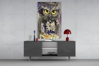 Yellow Eyed Owl Painting Glass Wall Art