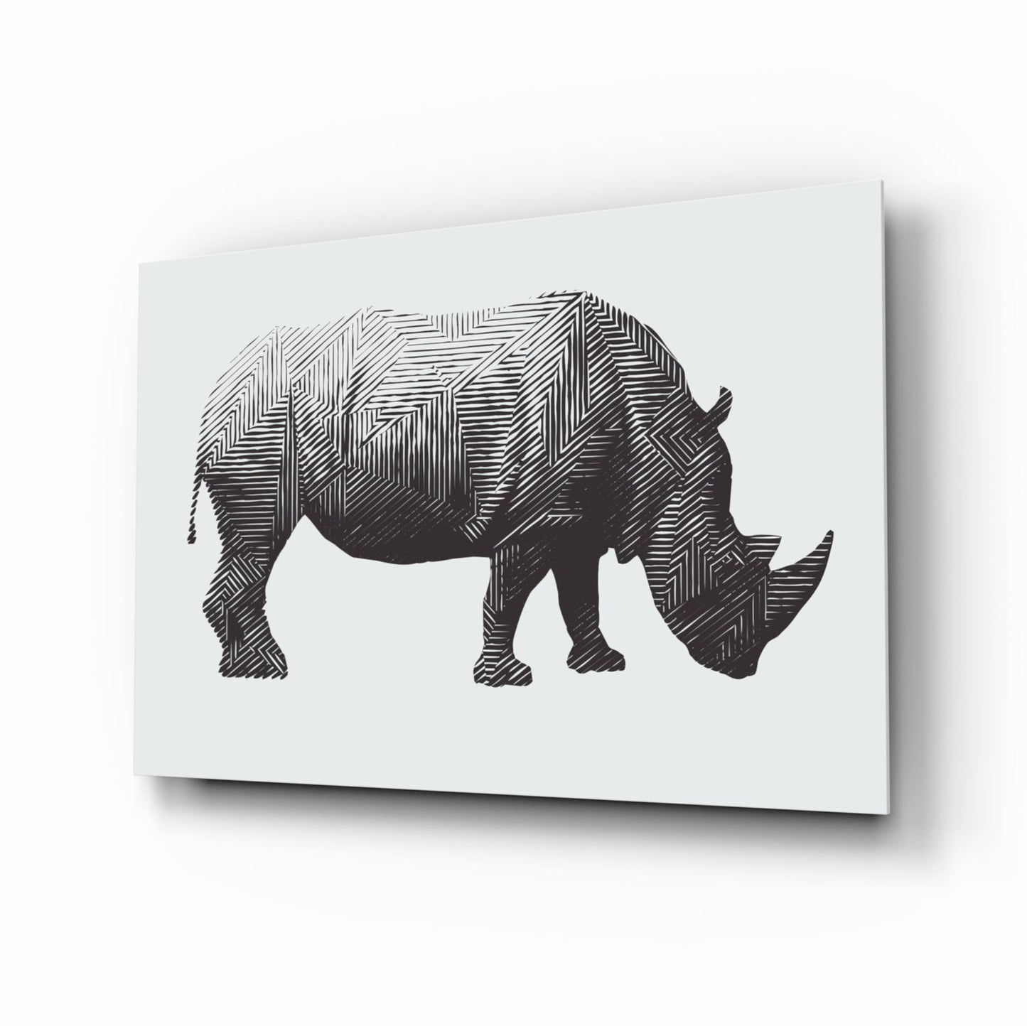 Geometric Line Rhino Glass Wall Art