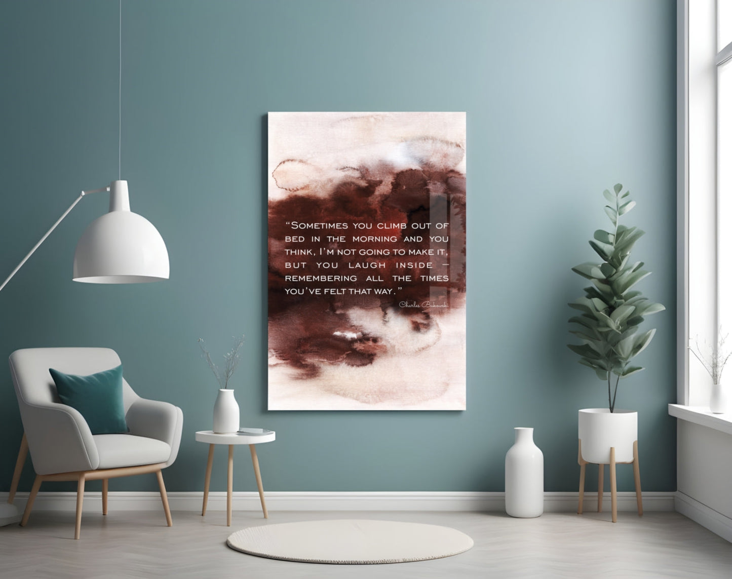 Burgundy Watercolor Morning Quote Glass Wall Art