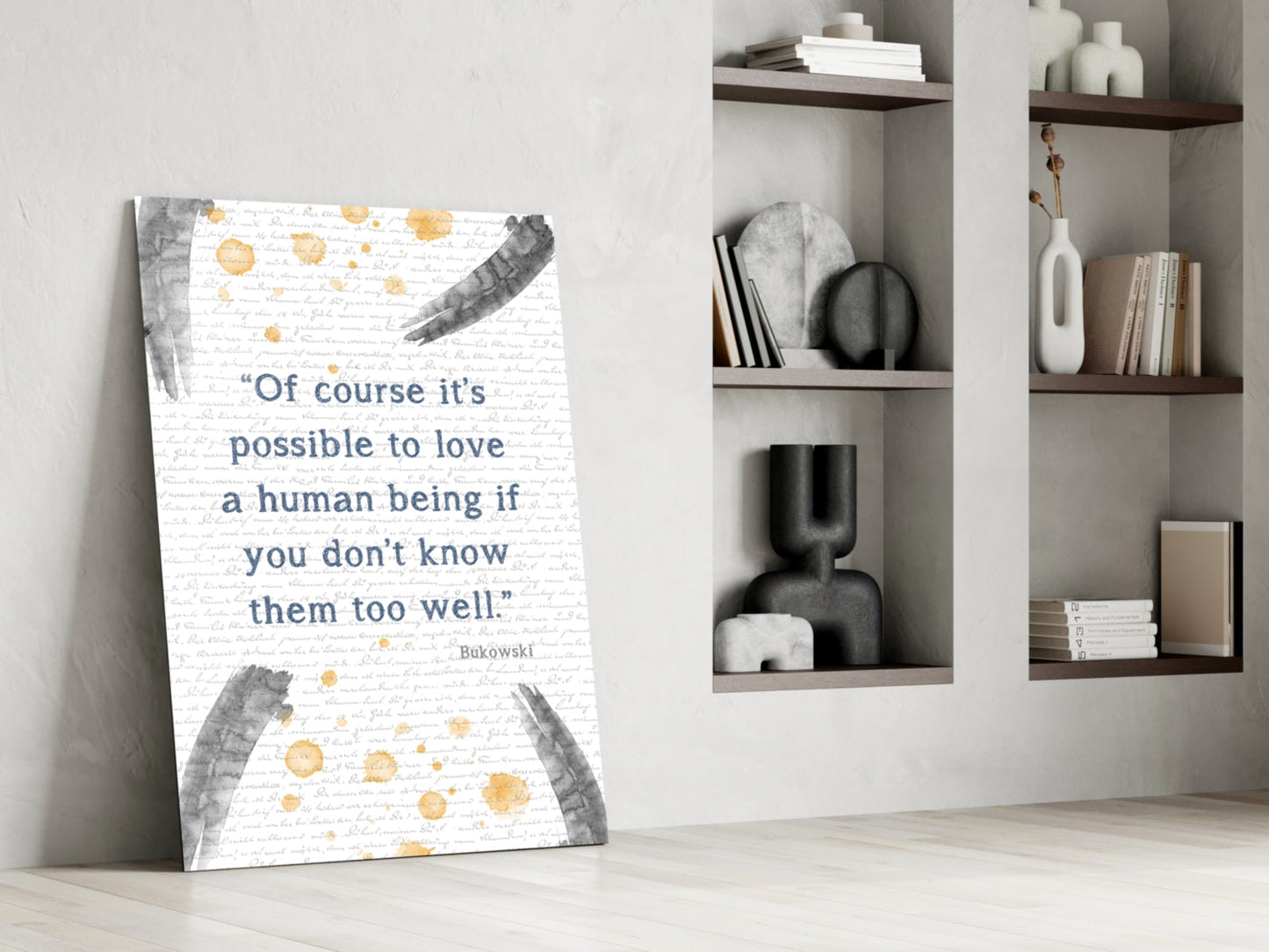 Gray Brush Gold Dots Love Quote Glass Wall Art