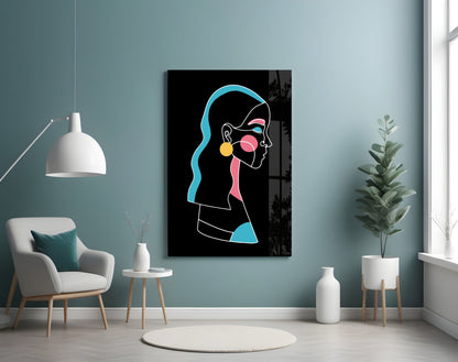 Blue Hair Profile Woman Glass Wall Art