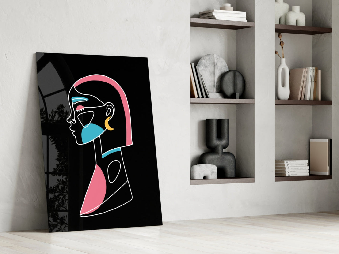 Pink Hair Profile Face Glass Wall Art