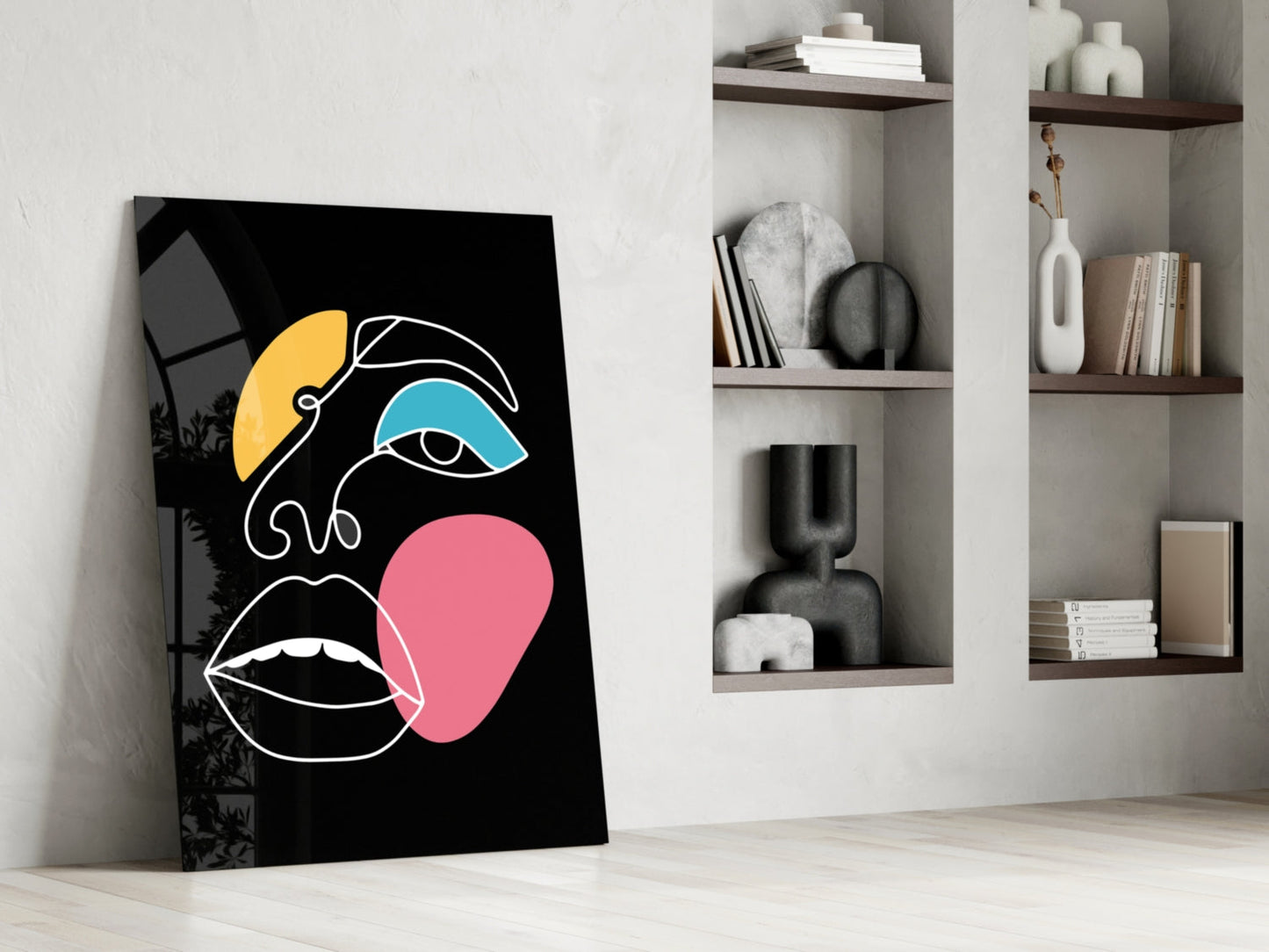 Pink Blob Closed Lips One Line Face Glass Wall Art