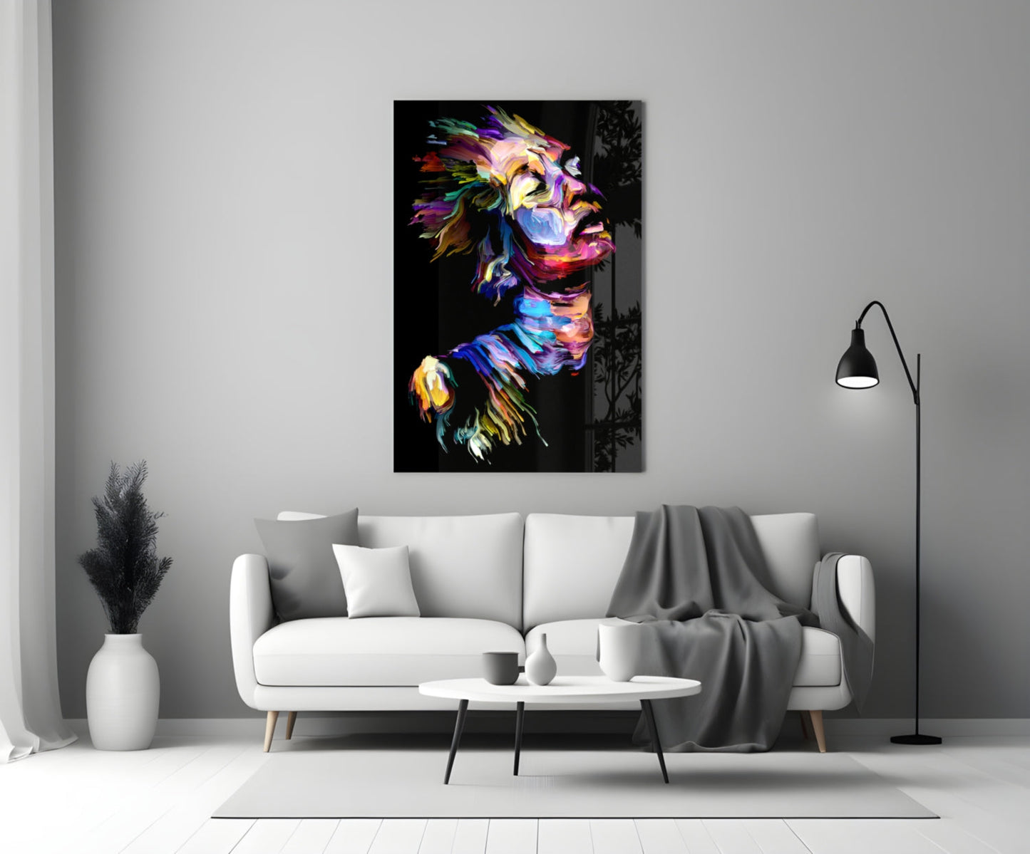 Rainbow Paint Stroke Woman Profile Glass Wall Art