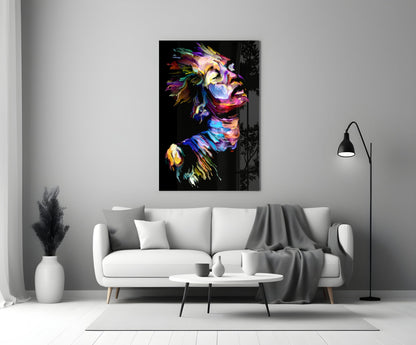 Rainbow Paint Stroke Woman Profile Glass Wall Art