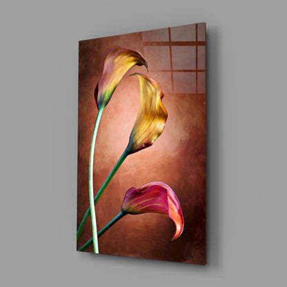 Golden Calla Lily Stems Glass Wall Art