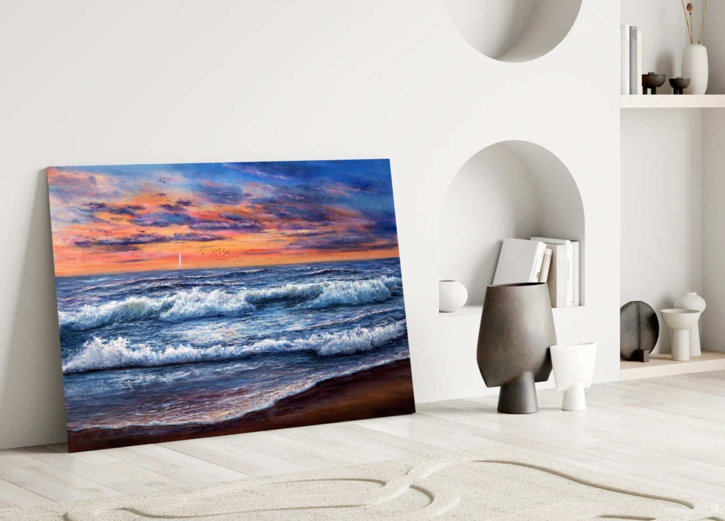Sunset Surf Seascape Glass Wall Art