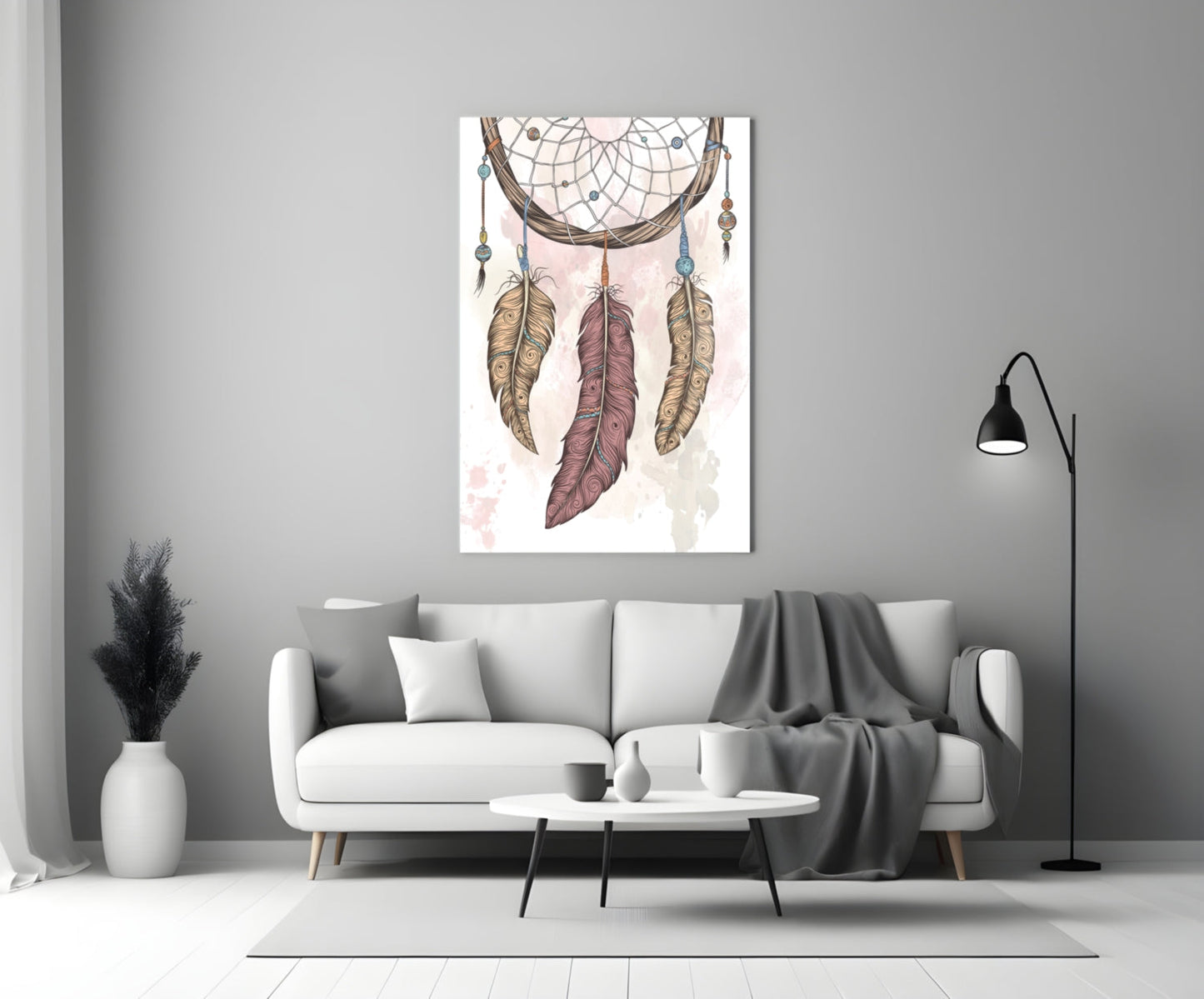 Three Feather Boho Dreamcatcher Glass Wall Art