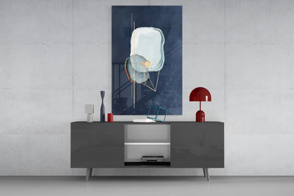 Gold Line Geometry On Navy Blue Glass Wall Art