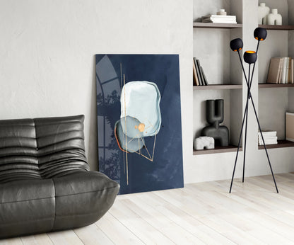 Gold Line Geometry On Navy Blue Glass Wall Art