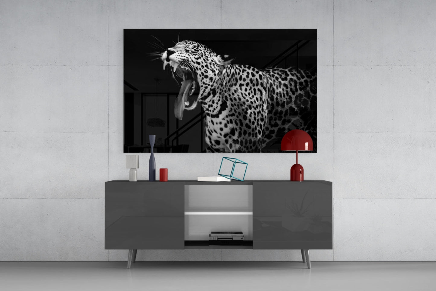 Wide Yawn Leopard Glass Wall Art