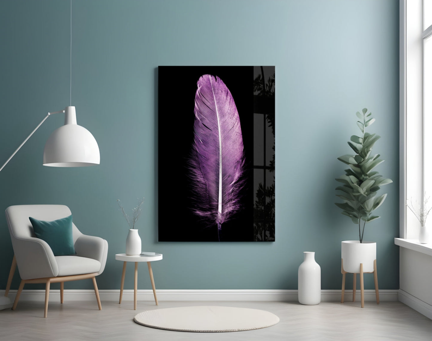 Soft Lilac Quill Feather Glass Wall Art